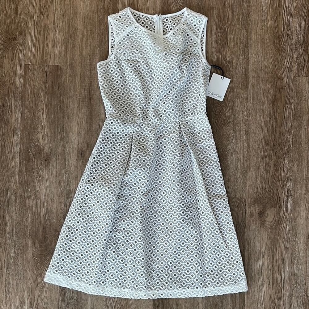 Calvin Klein White Sleeveless A-Line Midi Dress